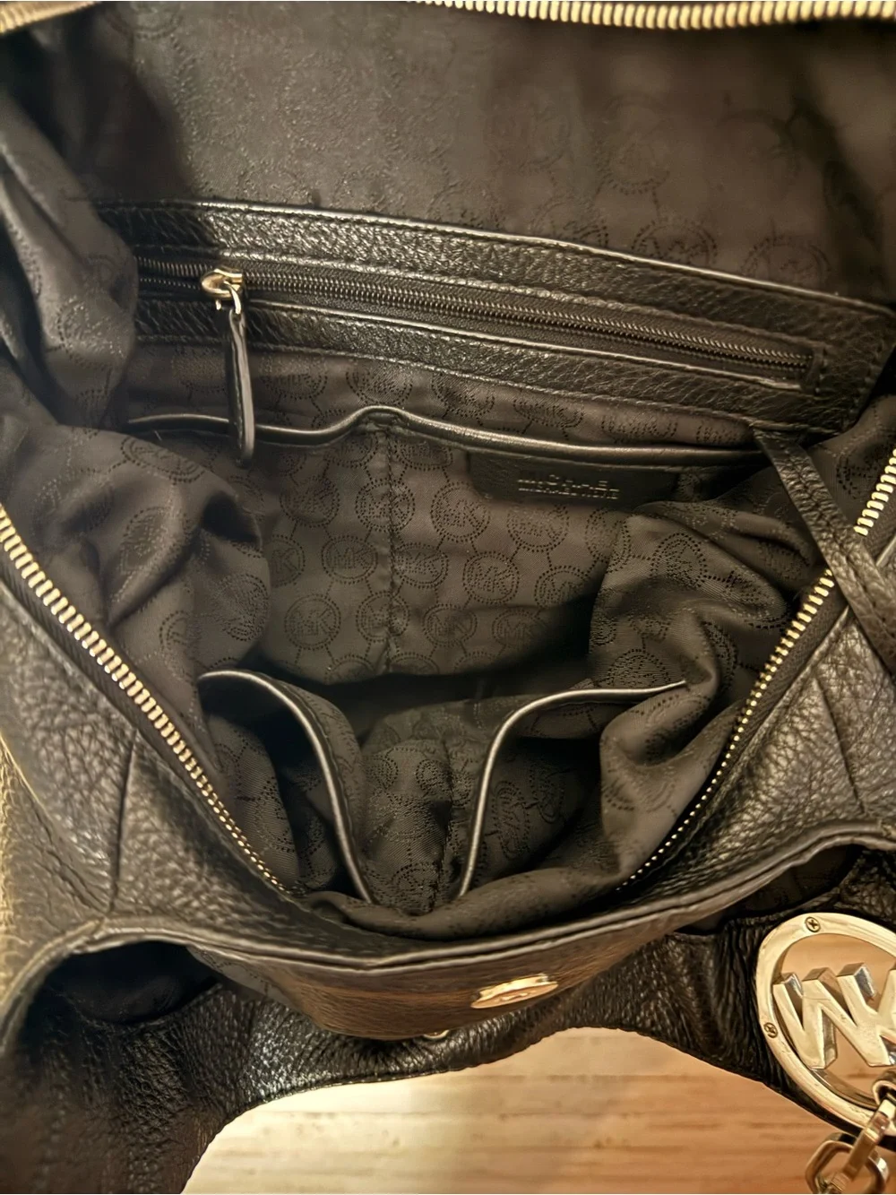 Michael Kors Black Pebbled Leather Shoulder Hobo with Chain Accents